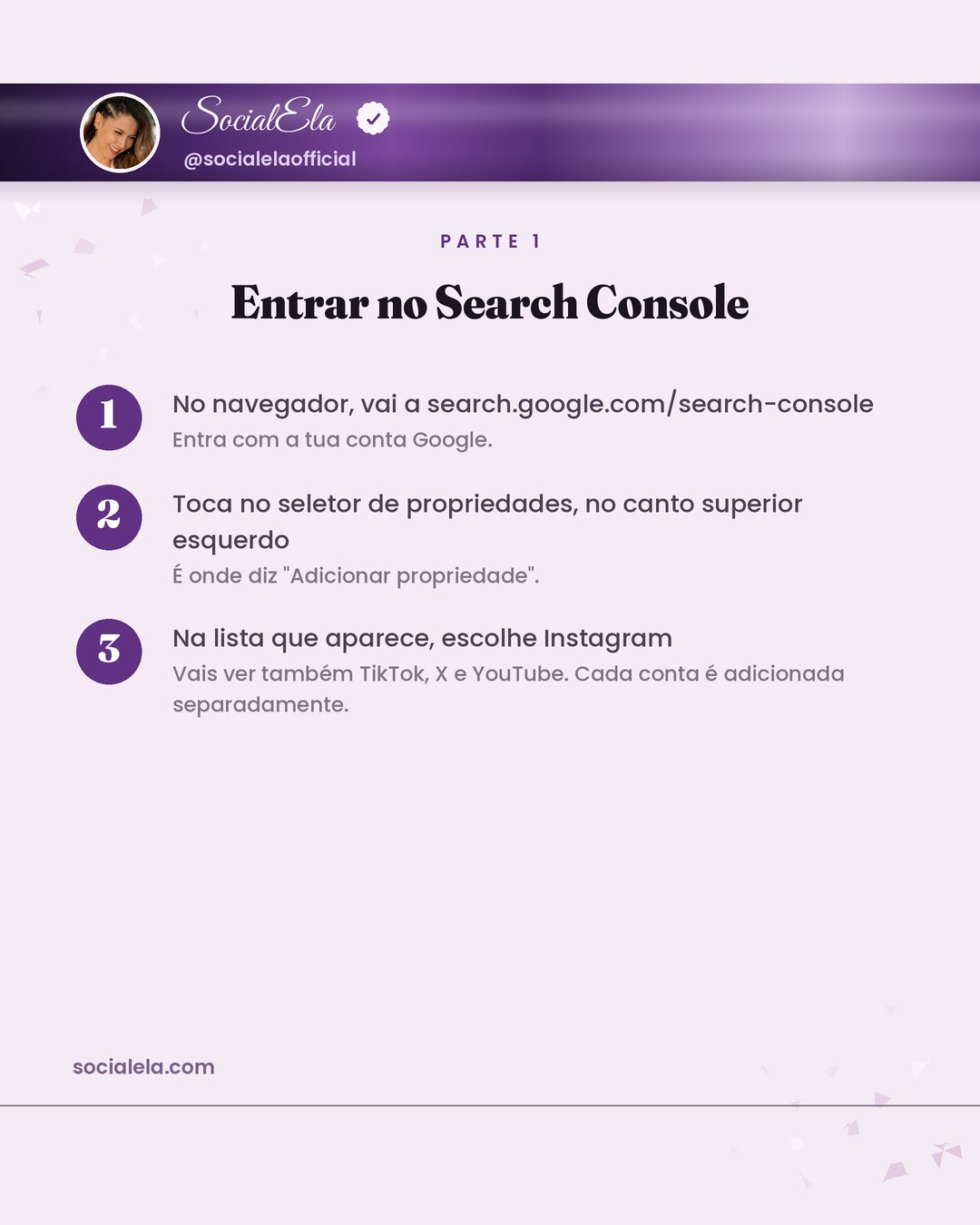Adicionar propriedade no Google Search Console e escolher Instagram na lista